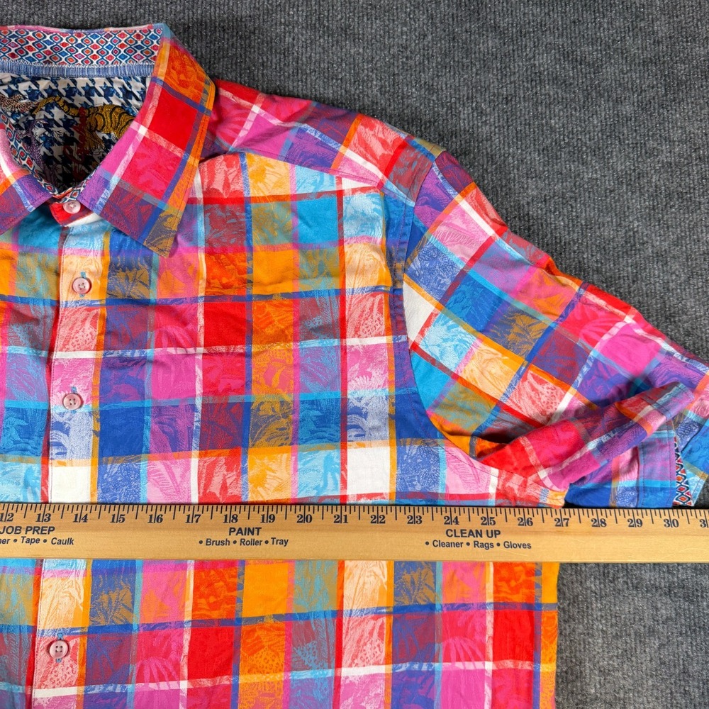 Robert Graham PALM TREE plaid Print Short Sleeve Classic Shirt Size 1XL - Picture 6 of 9
